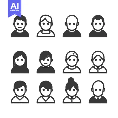 Aset desain premium: Set of 12 Diverse User Profile Icons in Black and White