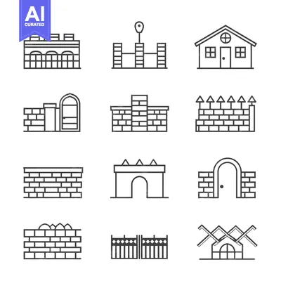 Aset premium populer: Set of 12 Fence and Wall Line Icons