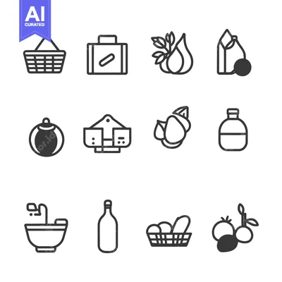 Set of 12 Food and Grocery Line Icons