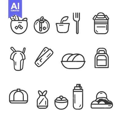 Set of 12 Food Storage Icons in Line Style