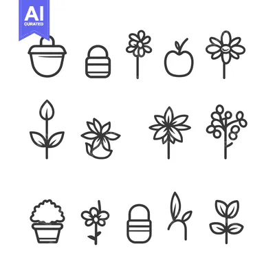 Aset desain premium: Set of 12 Gardening and Flower Outline Icons