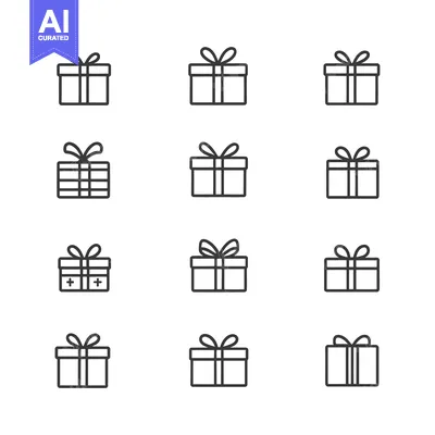 Premium design asset: Set of 12 Gift Box Icons with Different Bow Variations