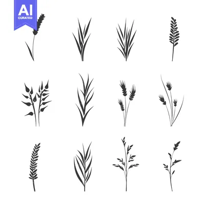 Set of 12 Hand-Drawn Black and White Floral Elements