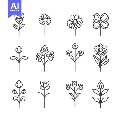 Popular premium asset: Set of 12 Hand-Drawn Flower Line Art Illustrations