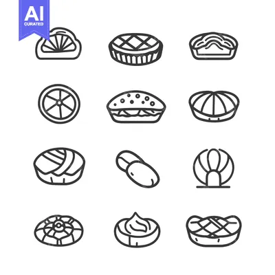Set of 12 Hand-Drawn Pastry and Bakery Icons