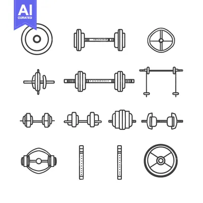 Set of 12 Linear Icons for Weightlifting and Strength Training