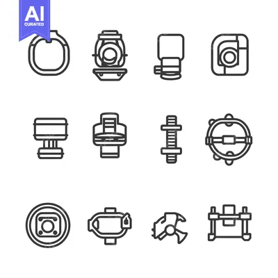 Set of 12 Linear Icons Representing Different Mechanical Components