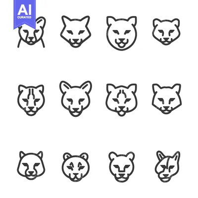 Popular premium asset: Set of 12 Line Art Cougar Heads in Different Styles
