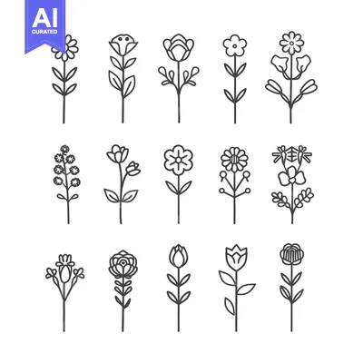 Aset desain premium: Set of 12 Line Art Floral Designs