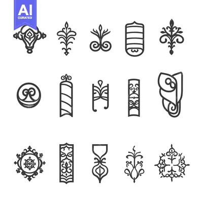 Aset desain premium: Set of 12 Line Art Floral Ornament Designs
