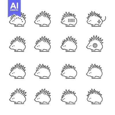 Aset premium populer: Set of 12 Line Art Hedgehog Icons with Different Spines