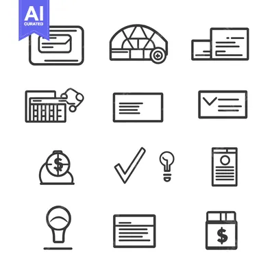 Set of 12 Line Icons for Business, Finance, and Technology