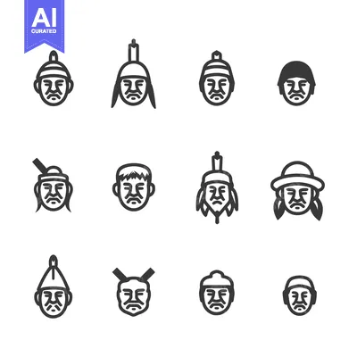 Aset desain premium: Set of 12 Line Icons of Different Headwear of Men