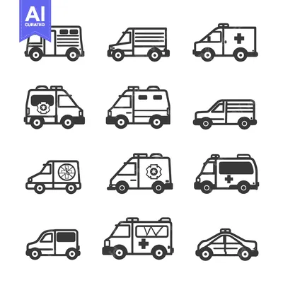 Set of 12 Line Icons of Emergency Vehicles for Rescue and Aid