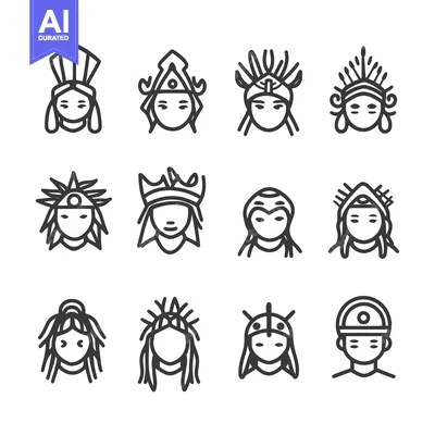 Aset premium populer: Set of 12 Line Icons of People Wearing Different Headwear