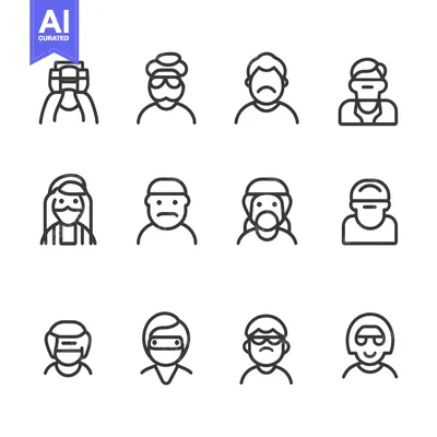 Aset premium populer: Set of 12 Line Icons of People Wearing Different Headwear