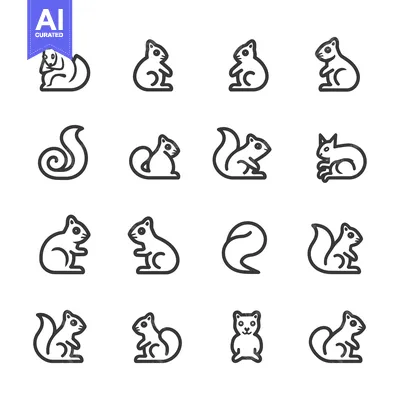 Popular premium asset: Set of 12 Line Icons of Squirrels in Different Poses
