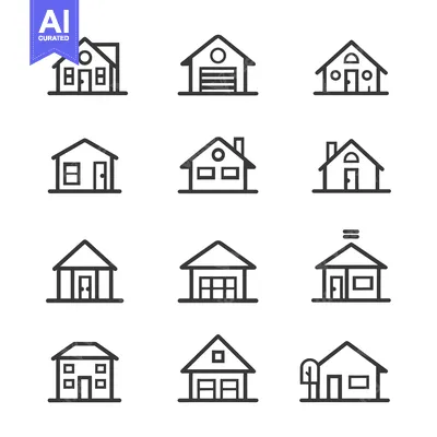 Aset desain premium: Set of 12 Line Icons Representing Different Types of Houses