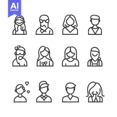 Set of 12 Line Icons Representing People in Love
