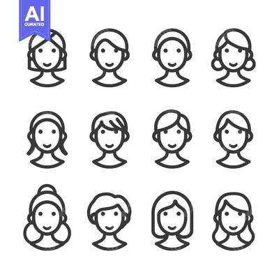 Aset premium populer: Set of 12 Line Icons Representing Women with Different Hairstyles