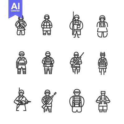 Premium design asset: Set of 12 Military Soldiers Line Icons