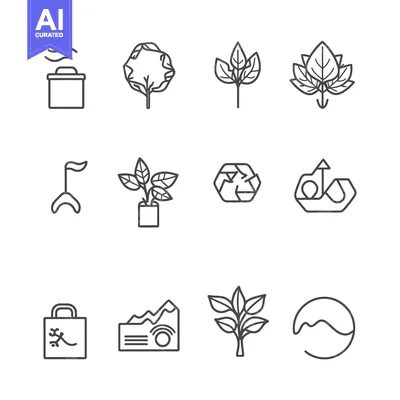 Aset desain premium: Set of 12 Minimalist Line Icons with Nature and Ecology Themes