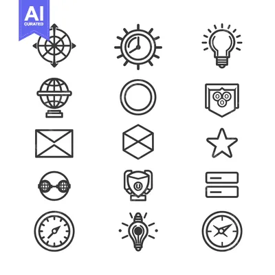 Aset desain premium: Set of 12 Modern and Stylish Line Icons Representing Various Concepts