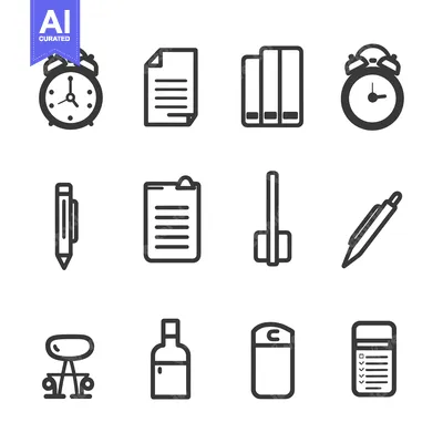 Aset desain premium: Set of 12 Office and School Supplies Icons
