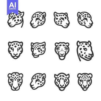 Popular premium asset: Set of 12 outlined leopard head icons in different poses