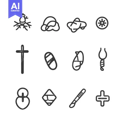 Aset desain premium: Set of 12 Outline Icons Representing Various Symbols