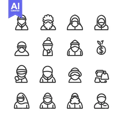 Set of 12 People Wearing Winter Clothing Icons