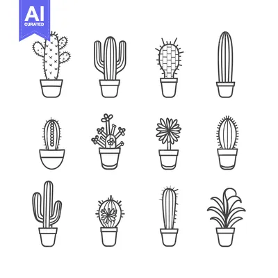 Popular premium asset: Set of 12 potted cactus illustrations in simple line style