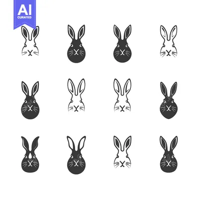 Premium design asset: Set of 12 Rabbit Head Icons in Black and White