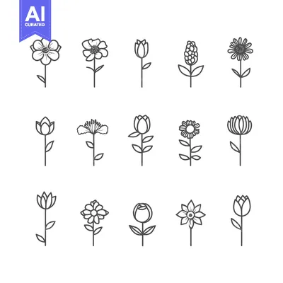 Aset premium populer: Set of 12 Simple Flower Outline Illustrations