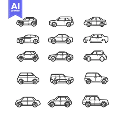 Aset desain premium: Set of 12 Simple Line Art Car Illustrations
