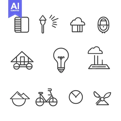 Aset desain premium: Set of 12 Simple Line Icons of Different Objects
