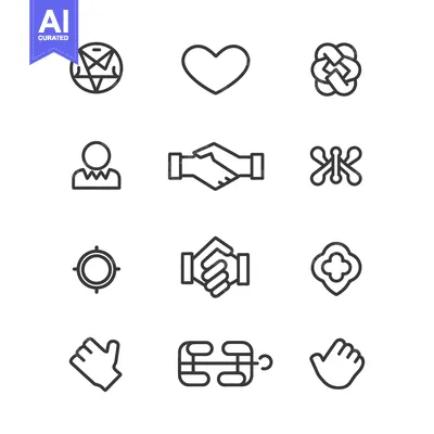 Aset desain premium: Set of 12 Simple Line Icons Related to Connection, Collaboration, and
