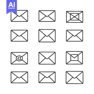 Set of 12 Simple Mail Envelope Icons in Line Style