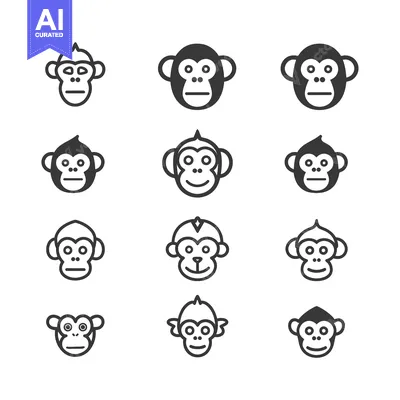 Aset premium populer: Set of 12 Simple Monkey Face Icons with Different Expressions
