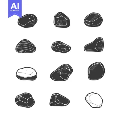 Set of 12 Simple Vector Illustrations of Rocks and Stones