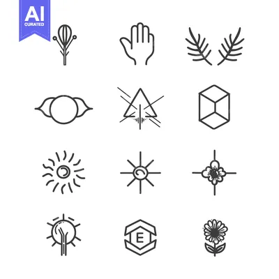 Aset premium populer: Set of 12 Unique Hand Drawn Line Art Icons