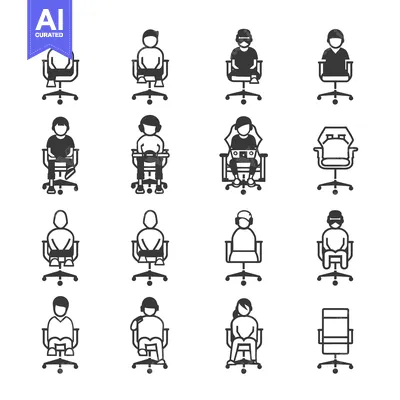 Popular premium asset: Set of 14 Black and White Icons of People Sitting in Office Chairs