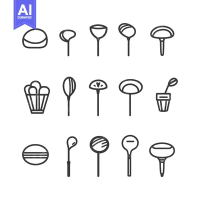 Aset desain premium: Set of 15 Black and White Flower Line Icons