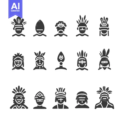 Aset desain premium: Set of 15 Black and White Native American Head Icons