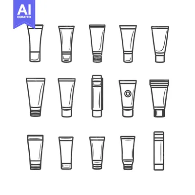 Premium design asset: Set of 15 Black and White Outline Cosmetic Tube Icons