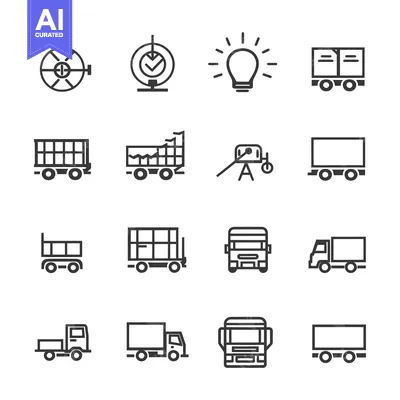Aset premium populer: Set of 15 Delivery Truck Icons for Logistics and Shipping