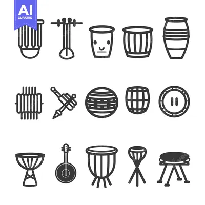 Set of 15 different musical percussion instruments