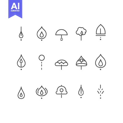 Set of 15 Different Rain and Umbrella Icons