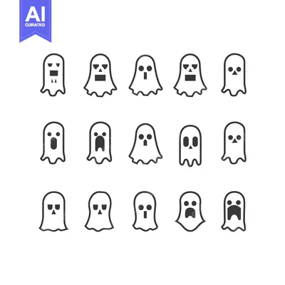 Aset premium populer: Set of 15 Ghost Emojis with Different Expressions