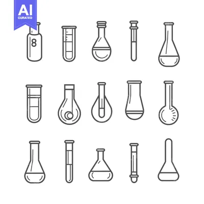 Aset desain premium: Set of 15 Hand-Drawn Line Icons of Laboratory Glassware